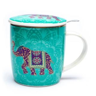 Dárkový set na čaj - Indický slon (hrnek+sítko+víčko)