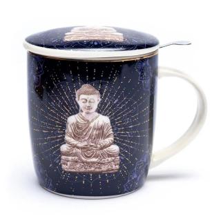 Dárkový set na čaj - Modrý Buddha (hrnek+sítko+víčko)