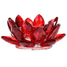 Lotosový květ na čajovou svíčku - červený (broušené sklo)