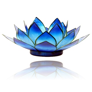 Svícen Lotosový květ (modrý žíhaný s modrými okraji)