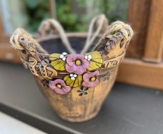 Keramika Javorník Květináč závěsný - fialky výška 16cm horní průměr 19cm hnědý