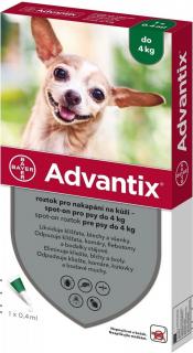 Advantix spot-on pro psy do 4 kg 4 x 0,4 ml
