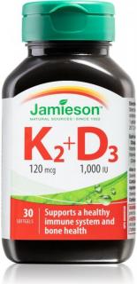 Jamieson Vitamíny K2 120mcg a D3 1000 IU 30 kapslí