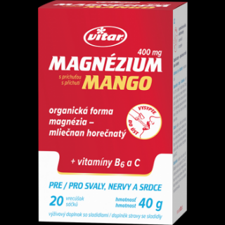 Vitar Magnezium 400 mg + vitamín B6 + vitamín C s příchutí mango 20 sáčků
