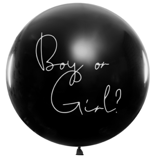 Černý balónek - motiv Boy or Girl?, růžové konfety, 1 m