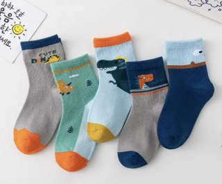 Dětské ponožky z organické bavlny 5 párů - Dinosauři s oranžovou 12 - 15 cm / 1 - 3 roky