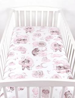 Dětské prostěradlo do postele bavlna - 120 x 60 cm - medvídek pastelová růžová