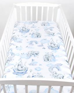 Dětské prostěradlo do postele bavlna - 120 x 60 cm - slon pastelová modrá