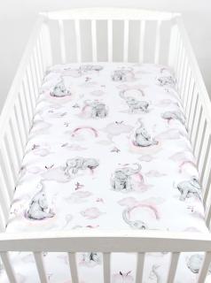Dětské prostěradlo do postele bavlna - 120 x 60 cm - slon pastelová růžová
