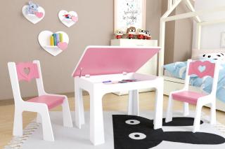 Dětský stůl a dvě židličky - růžové srdíčko