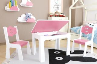 Dětský stůl a dvě židličky - růžový mráček