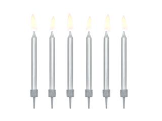 Dortové svíčky - stříbrná 6cm, 6ks