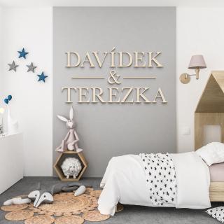 Dřevěná dekorace - vlastní jména sourozenců na zeď, výška 25 cm Počet písmen: 5