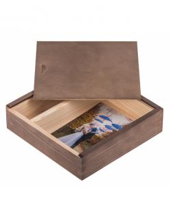 Dřevěná krabička na fotografie 10x15 - 19x19x5 cm, Tmavě hnědá