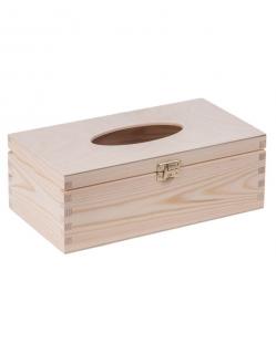 Dřevěná krabička na kapesníky se sponou - 26x14x8 cm, Přírodní