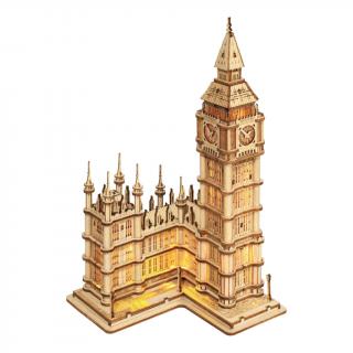 Dřevěné 3D puzzle hodinová věž - Big Ben svítící