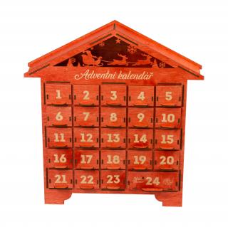 Dřevěný adventní kalendář Domeček - Červená Varianta: Poskládaná varianta