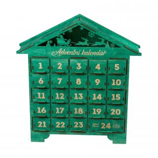 Dřevěný adventní kalendář Domeček - Zelená Varianta: Poskládaná varianta