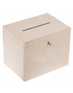 Dřevěný box na svatební přání na klíč - 29x20x21 cm, Přírodní