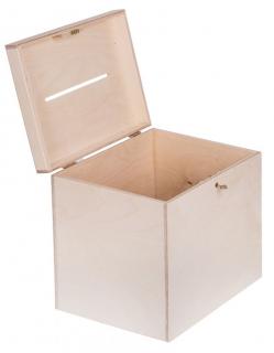 Dřevěný box na svatební přání na klíč - 30x29x25 cm, Přírodní