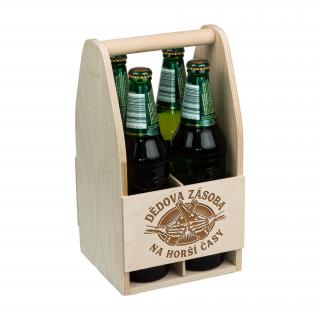 Dřevěný nosič na pivo DĚDOVA ZÁSOBA NA HORŠÍ ČASY - 30x16x16 cm, Přírodní