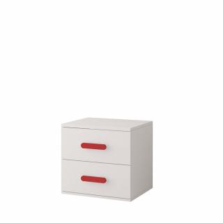 Noční stolek Smyk - Bílá / Barevné úchytky Barva: Červená
