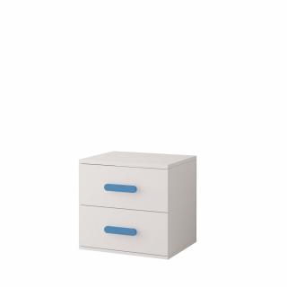 Noční stolek Smyk - Bílá / Barevné úchytky Barva: Modrá