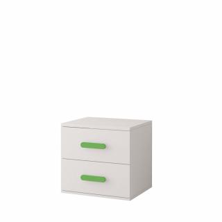 Noční stolek Smyk - Bílá / Barevné úchytky Barva: Zelená