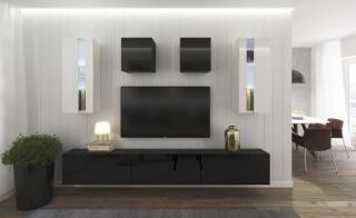 Obývací stěna SEATTLE 2, 249 cm - Černo/bílý lesk