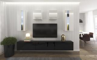 Obývací stěna SEATTLE 3, 249 cm - Černo/bílý lesk