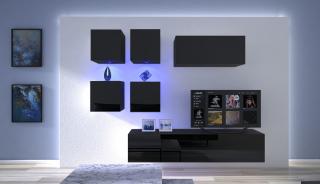 Obývací stěna SPRINGFIELD 2, 220 cm - Černý lesk