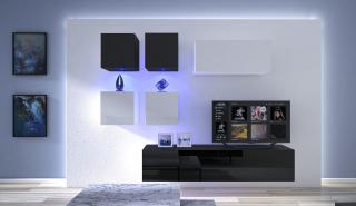 Obývací stěna SPRINGFIELD 3, 220 cm - Černo/bílý lesk