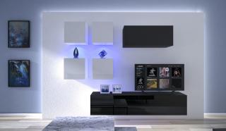Obývací stěna SPRINGFIELD 4, 220 cm - Černo/bílý lesk