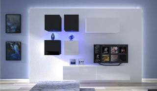 Obývací stěna SPRINGFIELD 5, 220 cm - Bílo/černý lesk