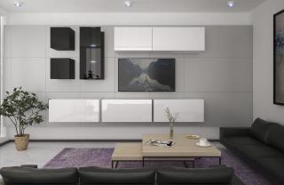 Obývací stěna TENNESSEE 10, 284 cm - Bílo/černý lesk