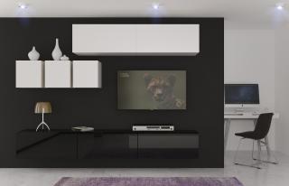 Obývací stěna VIRGINIE 5, 265 cm - Bílo/černý lesk