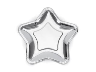Papírové talířky - tvar Hvězdy, stříbrná 18 cm, 6ks