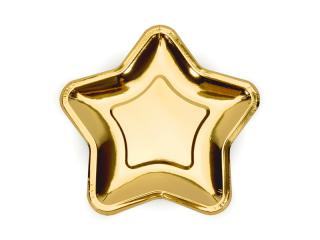 Papírové talířky - tvar Hvězdy, zlatá 18 cm, 6ks