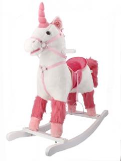 Plyšový interaktivní houpací kůň s kolečky - růžový jednorožec
