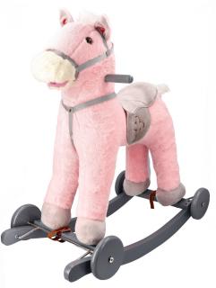 Plyšový interaktivní houpací kůň s kolečky - růžový