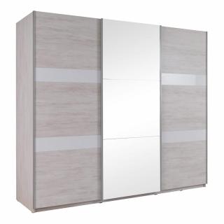 Posuvná skříň se zrcadlem Devon - Bílý dub + bílý lesk