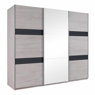 Posuvná skříň se zrcadlem Devon - Bílý dub + šedý lesk