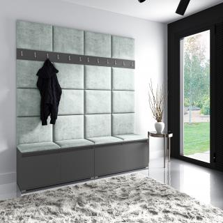 Předsíňová stěna s čalouněnými panely Trinity 4 - Grafit / Světle želená 2321
