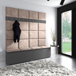 Předsíňová stěna s čalouněnými panely Trinity 4 - Grafit / Tmavě béžová 2305