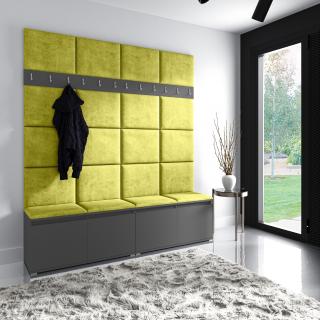 Předsíňová stěna s čalouněnými panely Trinity 4 - Grafit / Zelená 2312