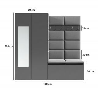 Předsíňová stěna s čalouněnými panely Trinity 8 - Grafit / Fialová 2311