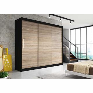 Šatní skříň Alba bez zrcadla (250 cm) Barva dřeva: Černá + Sonoma