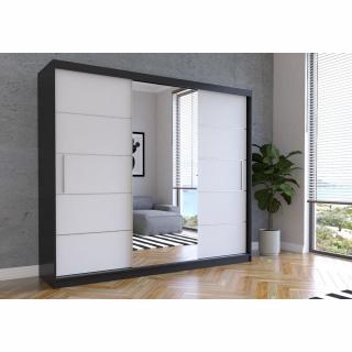 Šatní skříň Alba se zrcadlem (250 cm) Barva dřeva: Bílá + Černá