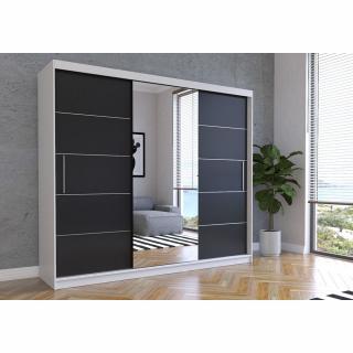 Šatní skříň Alba se zrcadlem (250 cm) Barva dřeva: Černá + Bílá