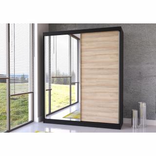 Šatní skříň Bella (183 cm) Barva dřeva: Černá + Sonoma